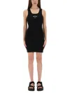 Moschino Ribbed Tank Dress With Logo Detail In Black