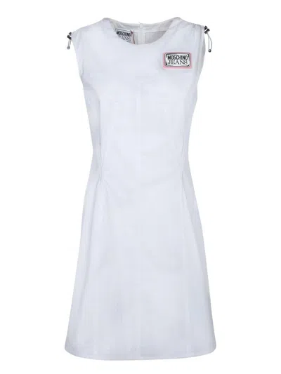 Moschino Jeans Logo Patch Sleeveless Dress In White