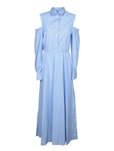 Moschino Jeans Long Striped Poplin Dress In Blue