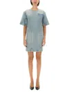 Moschino Jeans Denim Mini Dress With Smart Codes In Navy