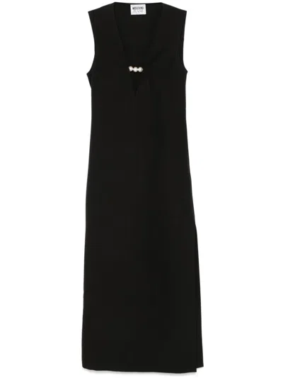 Moschino Faux-pearl Embellished Maxi Dress In Black