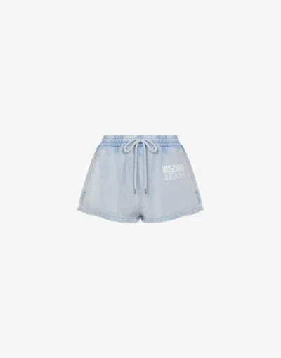 Moschino Fleece Shorts With Logo In Sky Blue