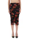 Moschino Scalloped Hem Floral Mesh Midi Skirt In Black
