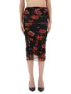 Moschino Scalloped Hem Floral Mesh Midi Skirt In Black