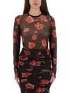 Moschino Floral Print Crew Neck Sheer Fabric Top