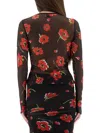 Moschino Floral Print Crew Neck Sheer Fabric Top In Black
