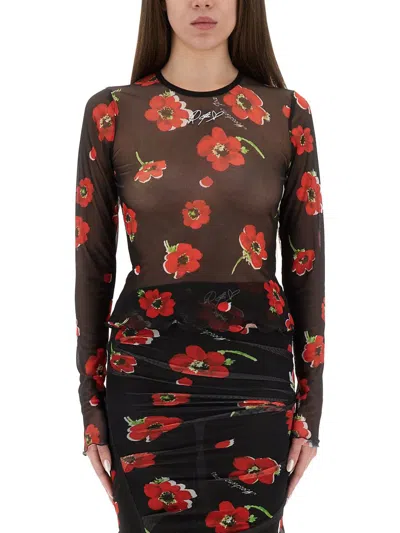 MOSCHINO MOSCHINO JEANS FLORAL MESH TOP