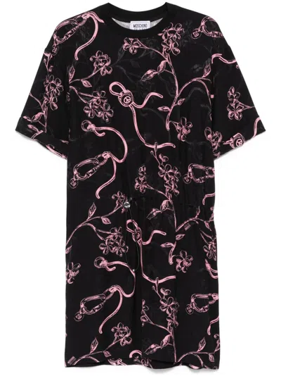 Moschino Floral-print Midi Dress In Black