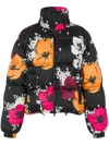 Moschino Floral-print Quilted Puffer Jacket In Black