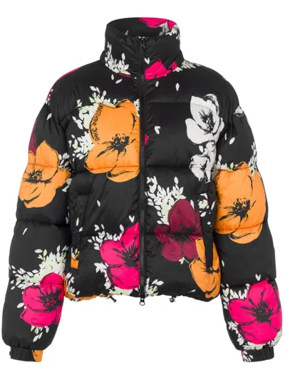 Moschino Jeans Floral-print Quilted Puffer Jacket In Black