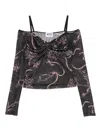 Moschino Jeans Floral-print Tulle Blouse In Brown