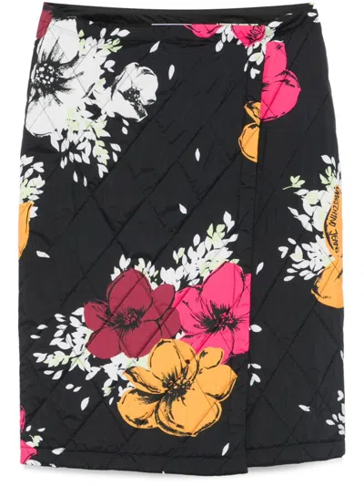 Moschino Jeans Flower Print Wrap Midi Skirt In Black