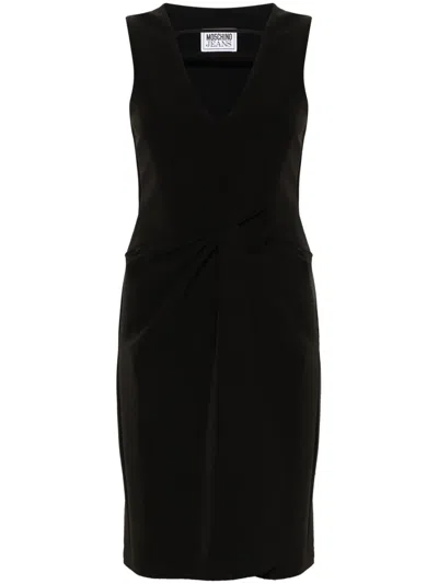 Moschino Gathered V-neck Dress In Black