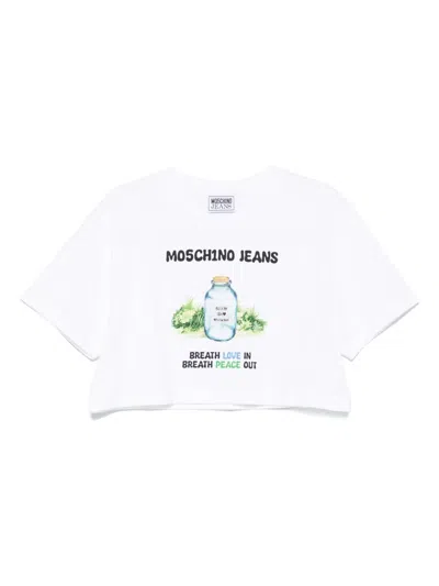 Moschino Jeans White Cotton Jersey T-shirt In 1001 Multi White