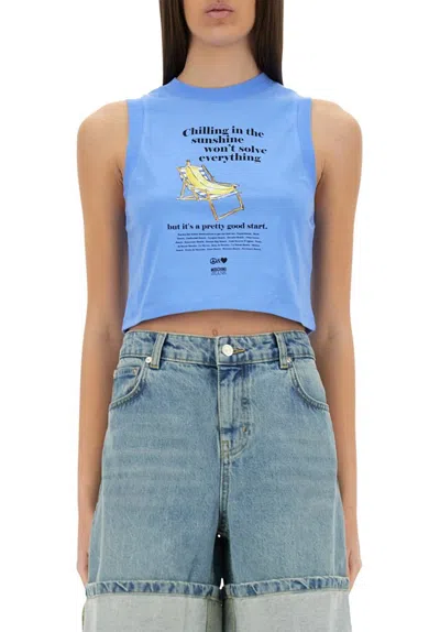 Moschino Jeans Cropped Top With Print In Blue