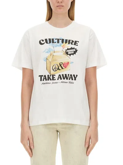 Moschino Jeans Graphic Printed T In White