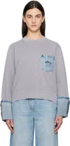 Moschino Jeans Cotton Sweatshirt Denim Details In 7490 Multi Grey