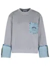 Moschino Jeans Cotton Sweatshirt Denim Details In Grey