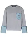 Moschino Jeans Cotton Sweatshirt Denim Details In Grey
