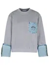 Moschino Jeans Cotton Sweatshirt Denim Details In Grey