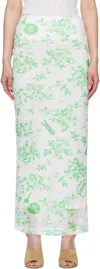 Moschino Green & White Floral Print Mesh Maxi Skirt In 1001 Multi White