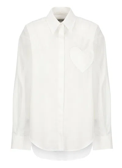 Moschino Jeans Heart-patch Long-sleeved Shirt In White