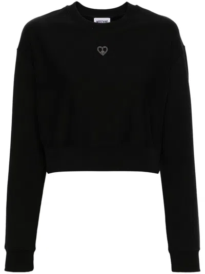 Moschino Jeans Heart-plaque Sweatshirt In Black