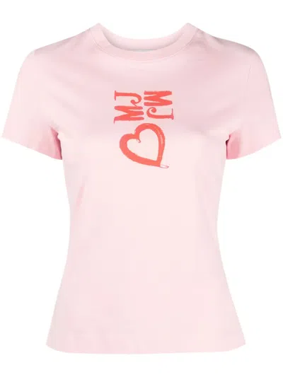 Moschino Jeans Heart-print Cotton T-shirt In Pink