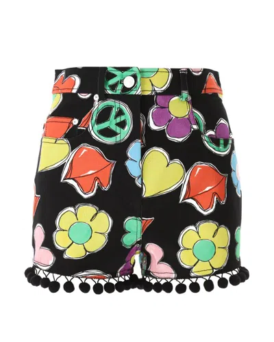 Moschino Jeans High Waist Illustration Printed Shorts In Multi