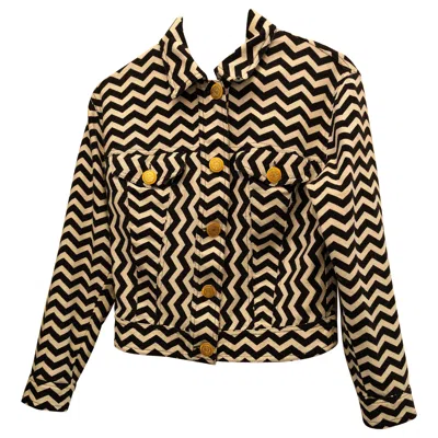 Pre-owned Moschino Jeans Iconica Black And White Zig Zag "heart Art" Jacket In Size 42