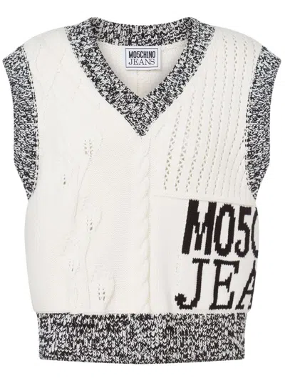 Moschino Jeans Intarsia-knit Logo Top In 1002 Multi White
