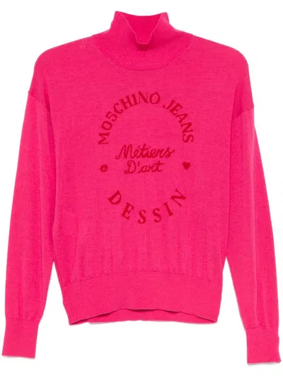 Moschino Jeans Intarsia-logo Sweater In Pink
