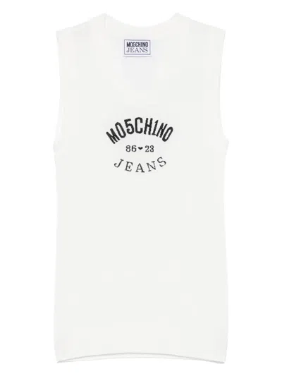 Moschino Jeans Intarsia-logo Tank Top In White