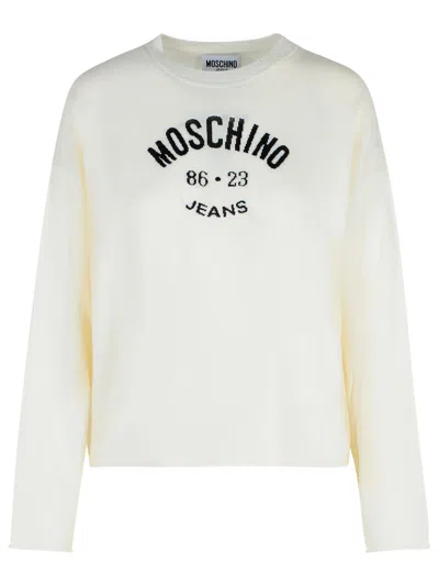 Moschino Jeans Ivory Virgin Wool Sweater In White