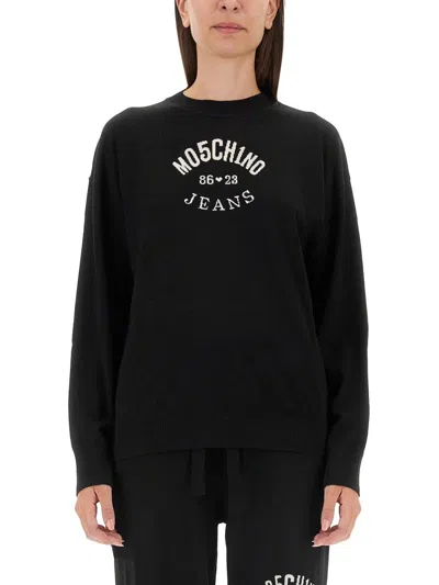 Moschino Jeans Jersey With Logo In Black