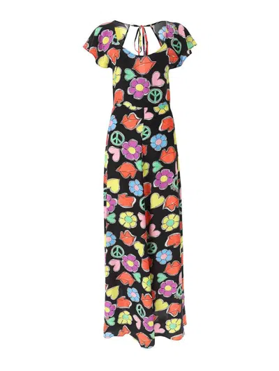 Moschino Jeans Open-back Graphic-print Dress In Multicolor