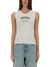 Moschino Jeans Knit Top With Inlay Logo In White