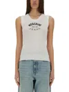 Moschino Jeans Knit Top With Inlay Logo In White
