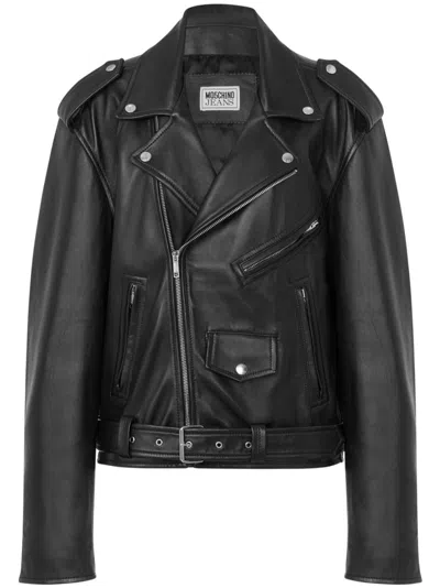 Moschino Jeans Leather Jacket In Black