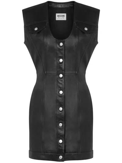 Moschino Jeans Leather Mini Dress In Black