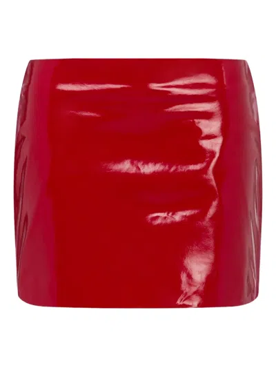 Moschino Jeans Shiny Leather Skirt In Red