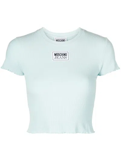 Moschino Jeans Logo-appliqué Cropped T-shirt In Blue