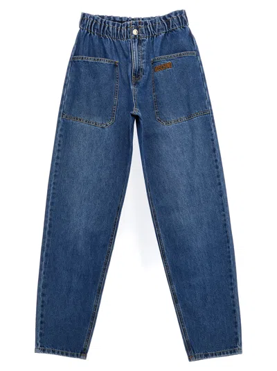 Moschino Kids' Jeans Logo Embroidery In Blue
