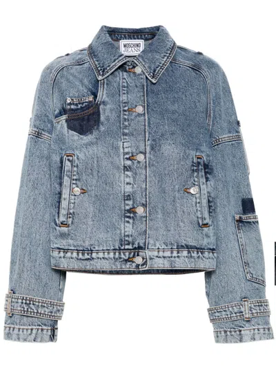 Moschino Jeans Logo-engraved Buttons Jacket In 蓝色