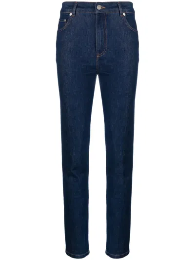 Moschino Jeans Logo-engraved High-waisted Skinny Jeans In Blue