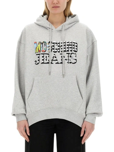Moschino Logo Logo Hooded Sweater In Grey