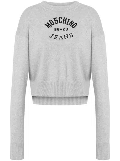 Moschino Jeans Logo-intarsia Jumper In Grey