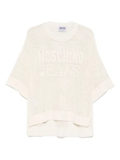 Moschino Jeans Logo-jacquard T-shirt In Neutrals