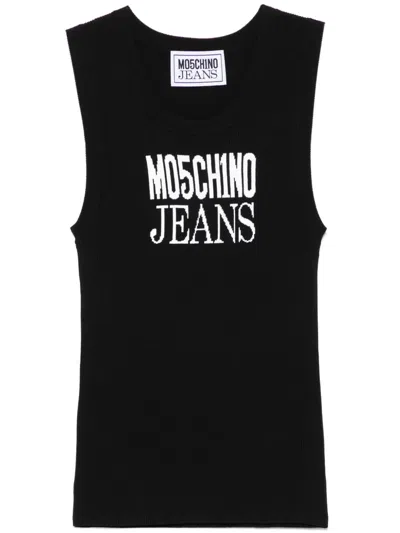 Moschino Jeans Logo-jacquard Tank Top In Black