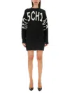 MOSCHINO MOSCHINO JEANS LOGO LETTERING CREWNECK KNITTED DRESS